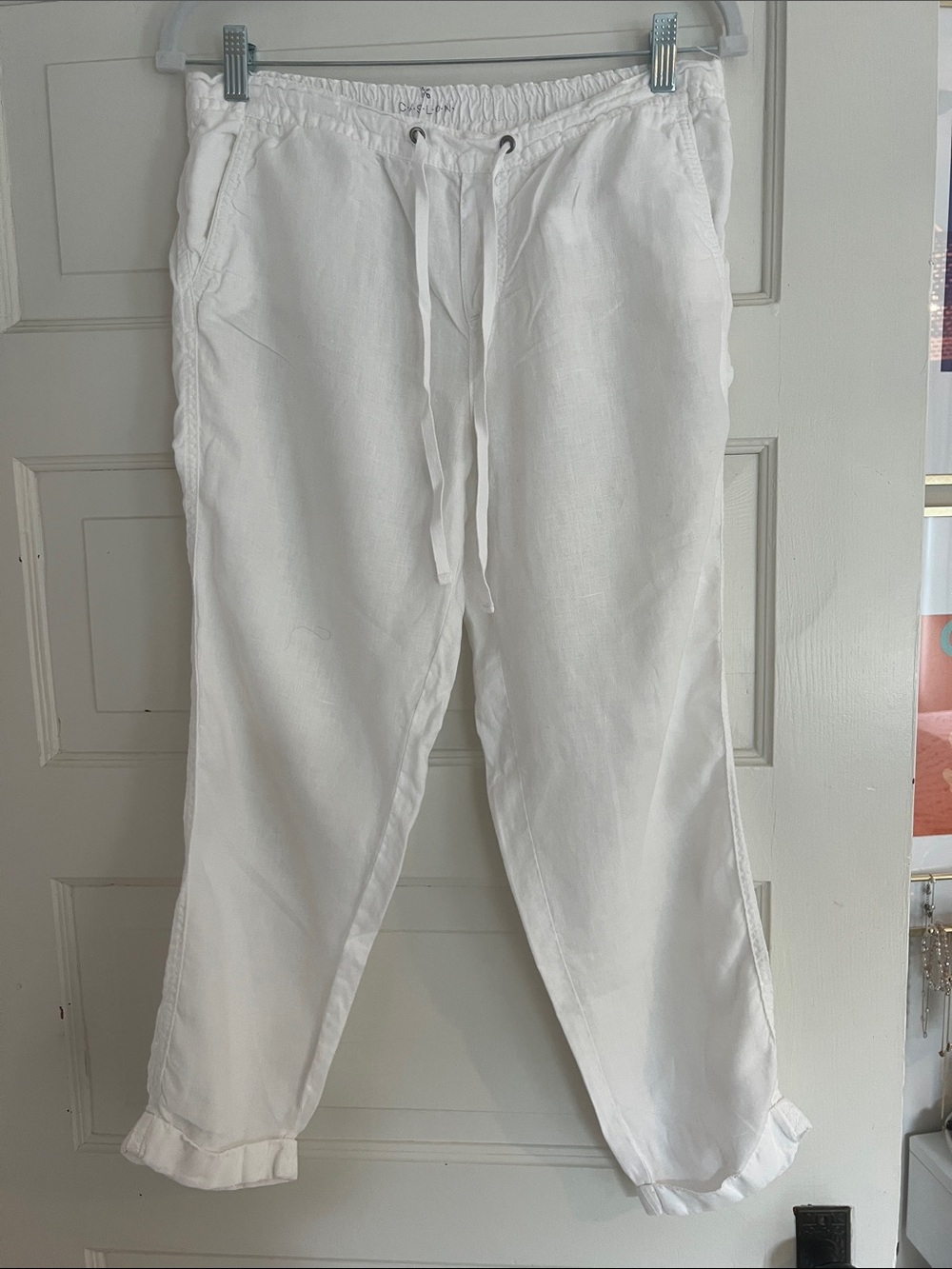 Caslon White Linen-Blend Drawstring Cropped Pants